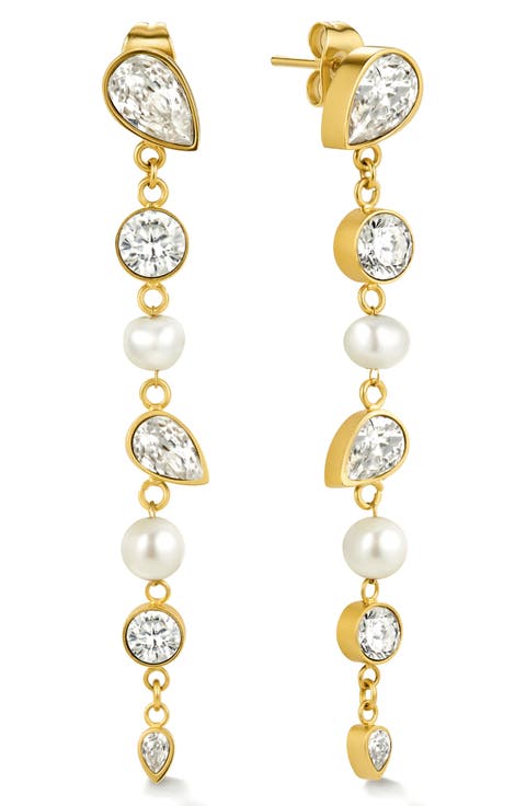 Cubic Zirconia & Pearl Drop Earrings