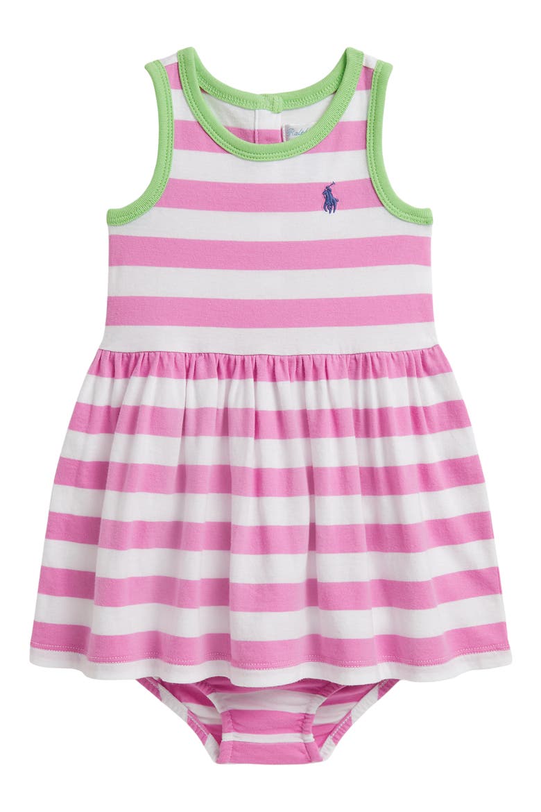 Stripe Cotton Jersey Dress & Bloomers Set, Main, color, LAGUNA PINK/ WHITE