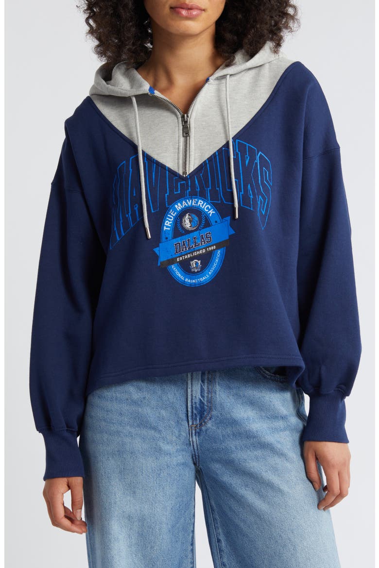 Women's WEAR by Erin Andrews Navy Dallas Mavericks Pieced Quarter-Zip Hoodie Jacket, Main, color, Navy