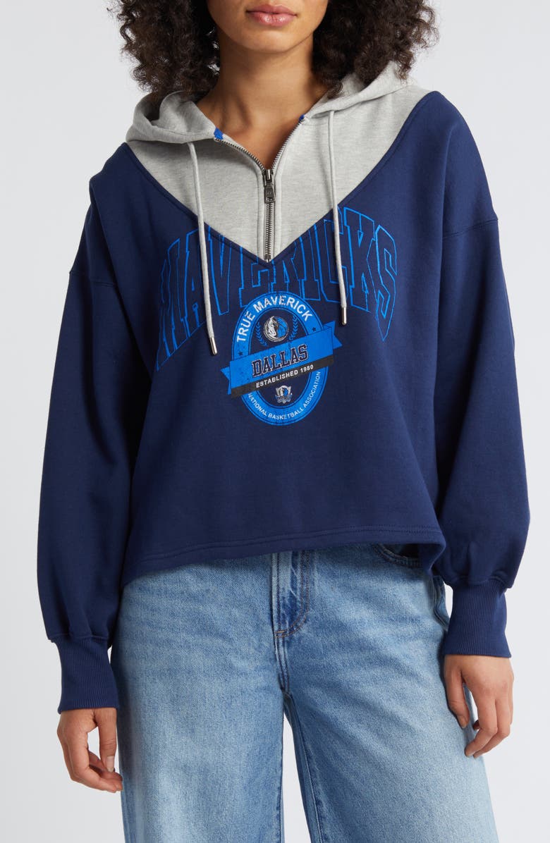 WEAR by Erin Andrews Women's WEAR by Erin Andrews Navy Dallas Mavericks Pieced Quarter-Zip Hoodie Jacket, Main, color, Navy