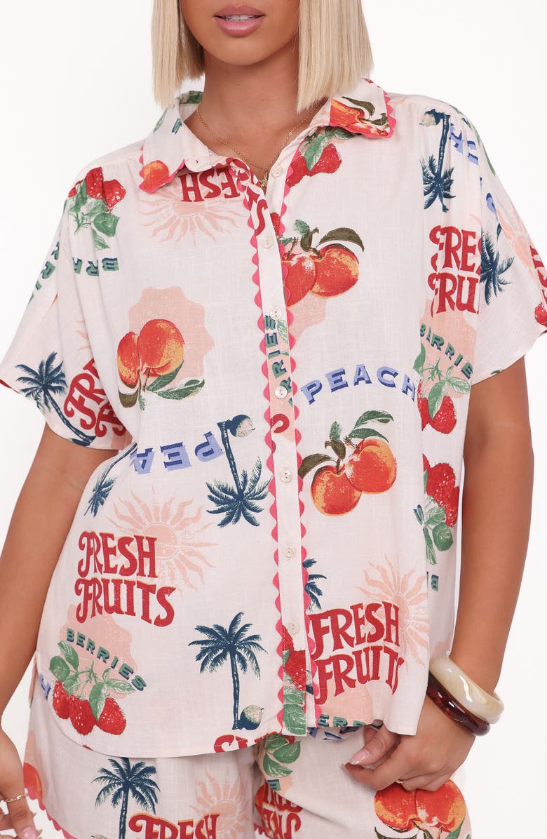 Petal & Pup Lars Printed Rickrack Trim Button-Up Shirt, Alternate, color, 