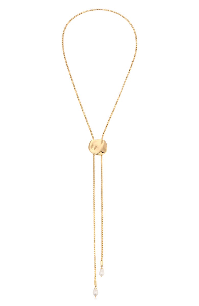 Ettika Liquit Luxe Faux Pearl Bolo Necklace, Alternate, color, Silver