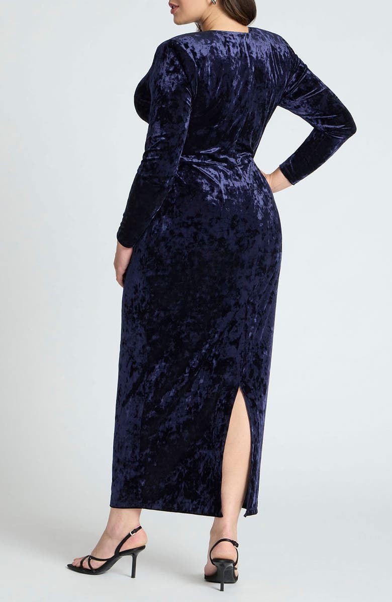 ELOQUII Twist Bodice Long Sleeve Crushed Velvet Maxi Dress, Alternate, color, 