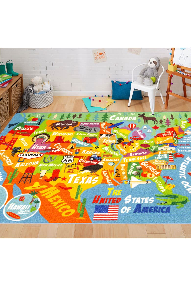 Educational Rug USA Map, 8 feet x 10 feet, Alternate, color, Multicolored