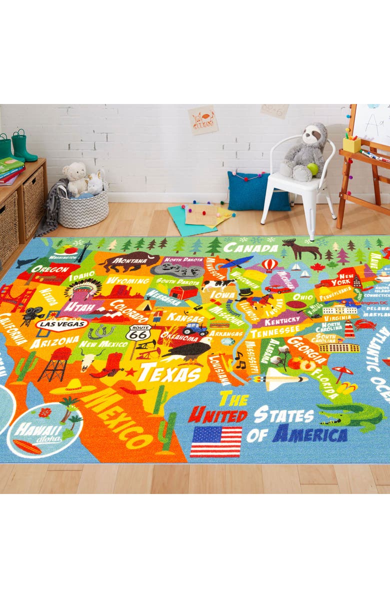 KC Cubs Educational Rug USA Map, 8 feet x 10 feet, Alternate, color, Multicolored
