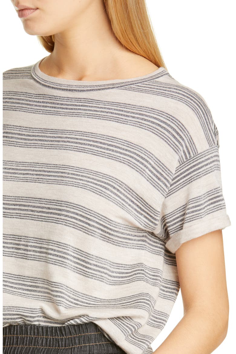 Metallic Stripe Wool & Cashmere Sweater Tee, Alternate, color, GRAIN