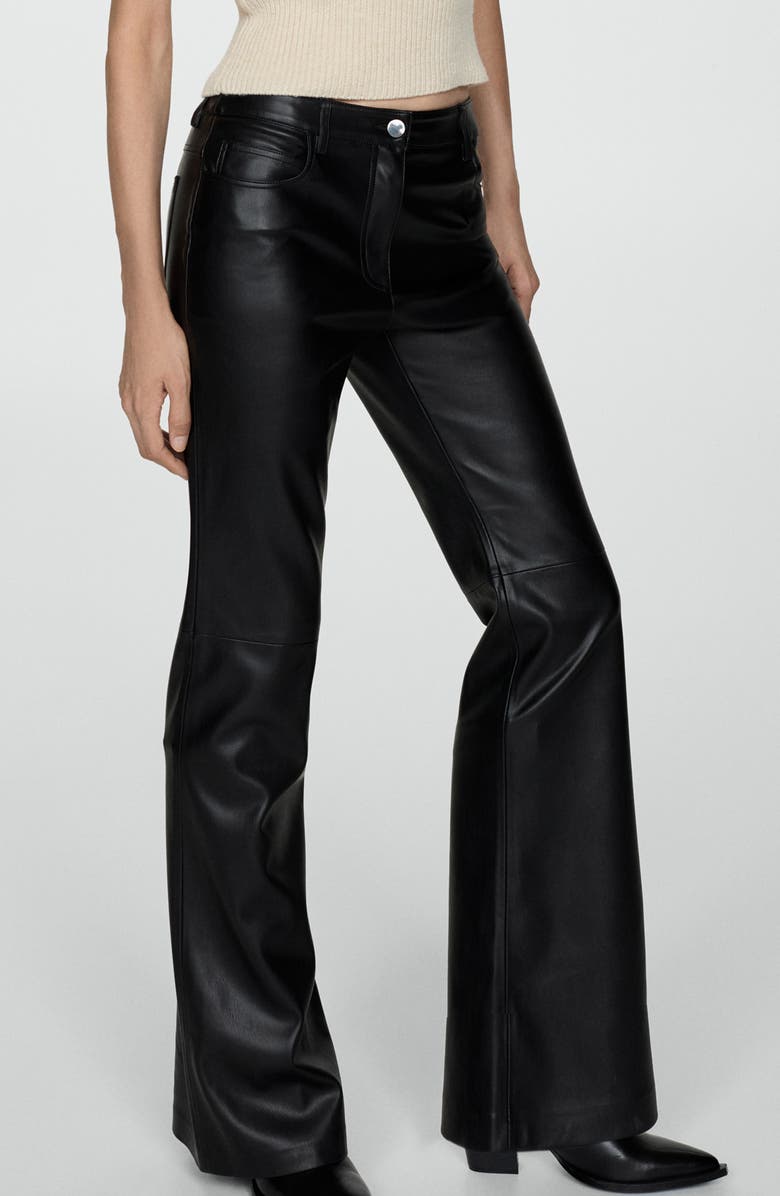 MANGO Faux Leather Flare Leg Pants, Alternate, color,
