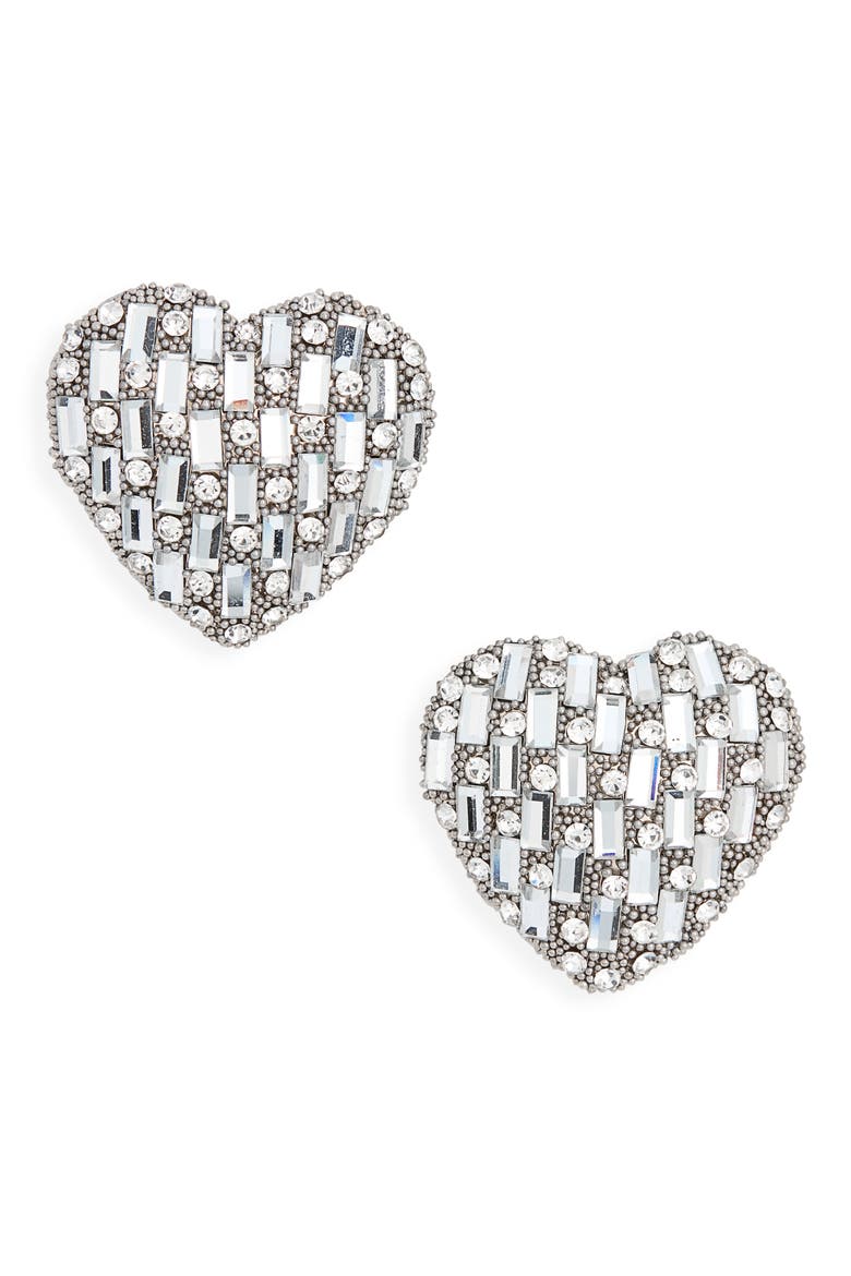 Valentine's Day Heart Stud Earrings, Main, color, SILVER- SILVER