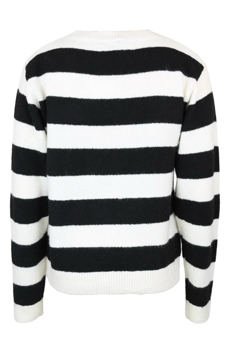 Zunie Kids' Sequin Bow Stripe Sweater, Alternate, color, Ivory/ Black