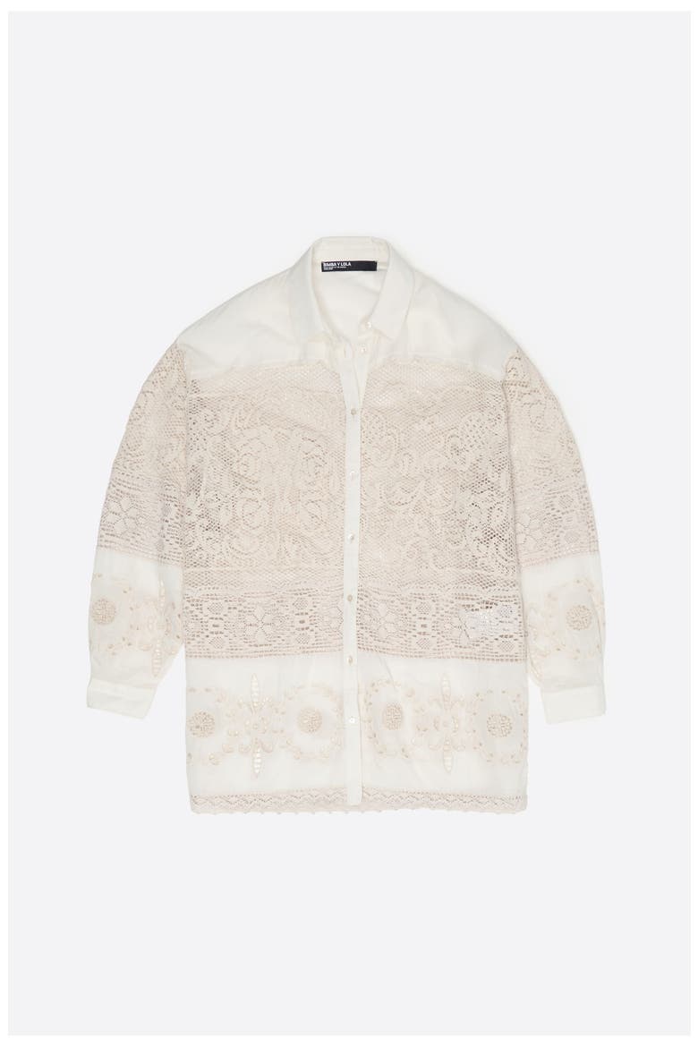 Oversize Lace Patchwork Shirt, Alternate, color, ECRU
