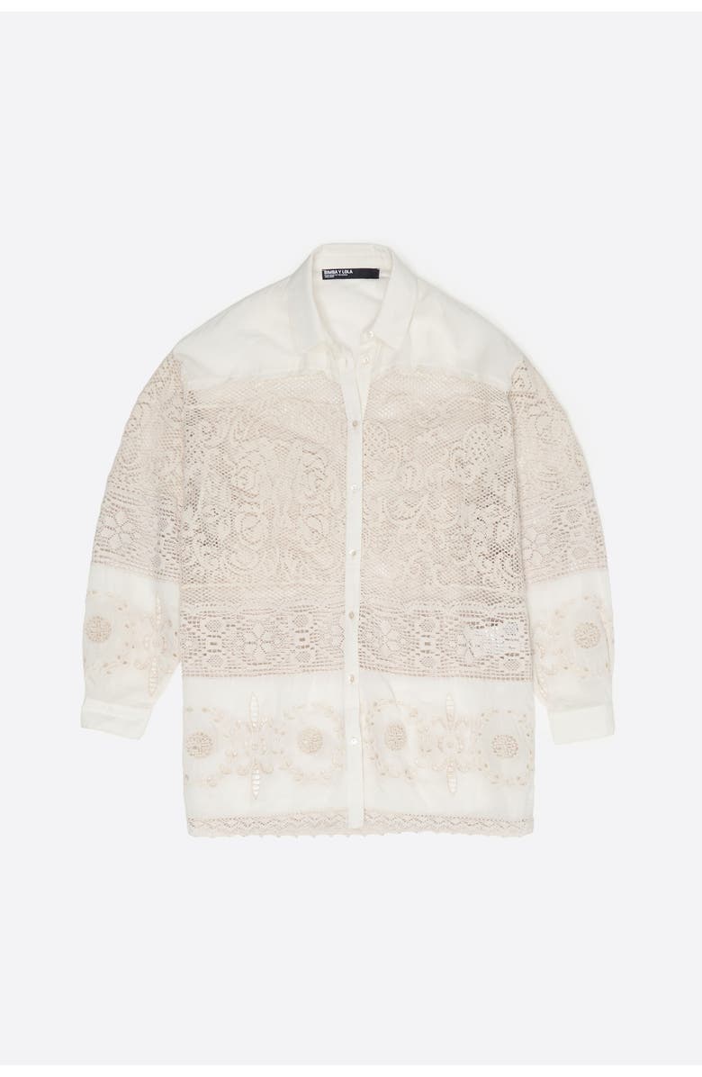 Bimba y Lola Oversize Lace Patchwork Shirt, Alternate, color, Ecru
