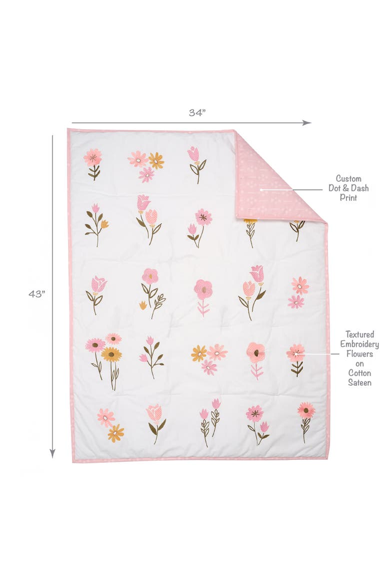 Little Garden 3-Piece Embroidered Floral Baby Crib Bedding Set, Alternate, color, White