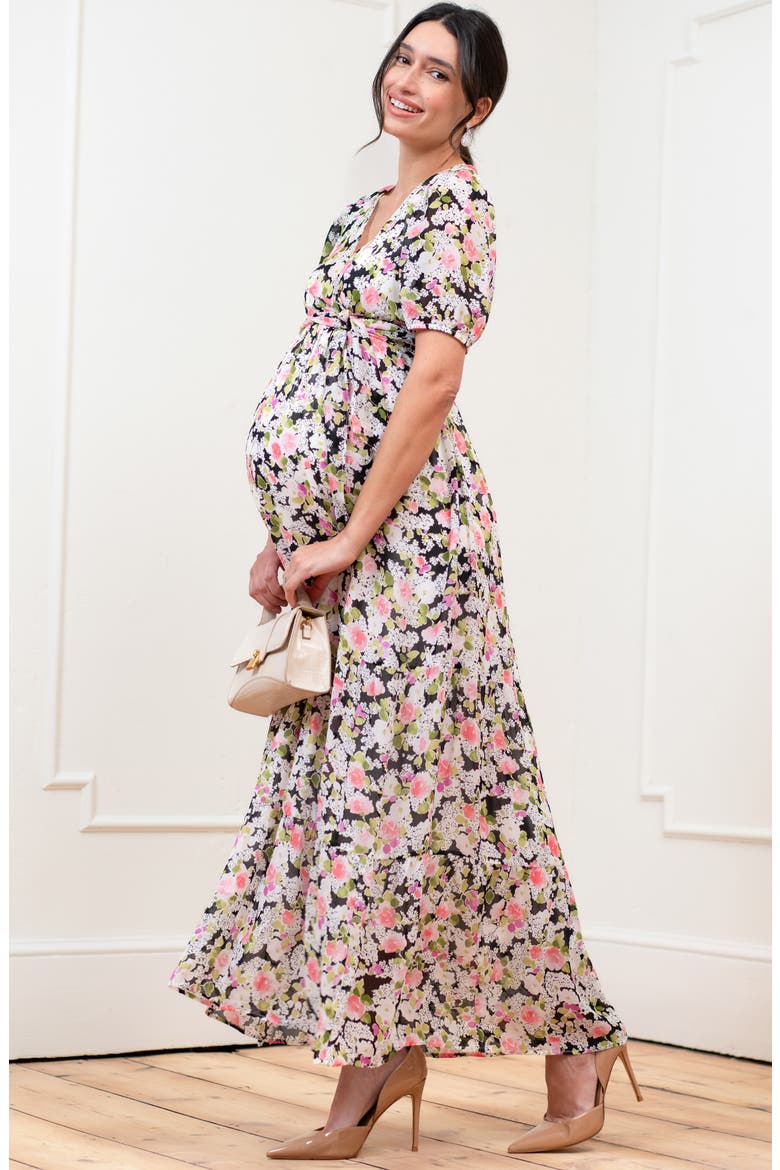 Floral Maternity/Nursing Maxi Dress, Alternate, color, BLACK FLORAL MULTI