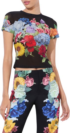 【Alice+Olivia】アリス&オリビア TESS ストライプ T シャツ Alice + Olivia Tess Floral Semi-Sheer T-Shirt | Saks Fifth