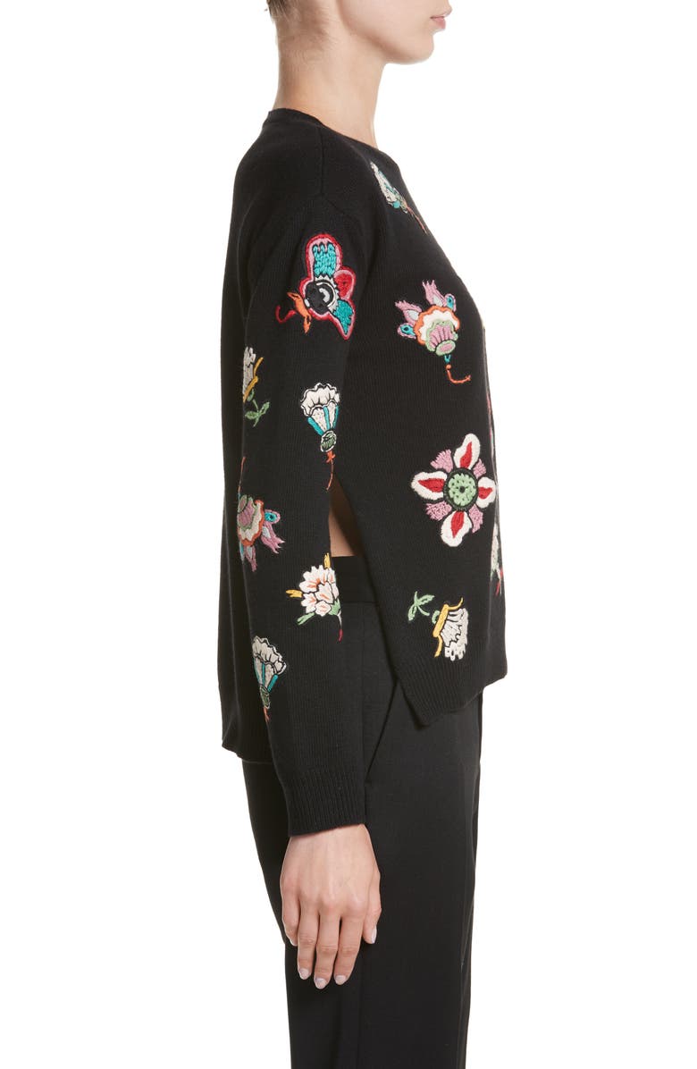 Valentino Floral Embroidered Wool Sweater, Alternate, color, 