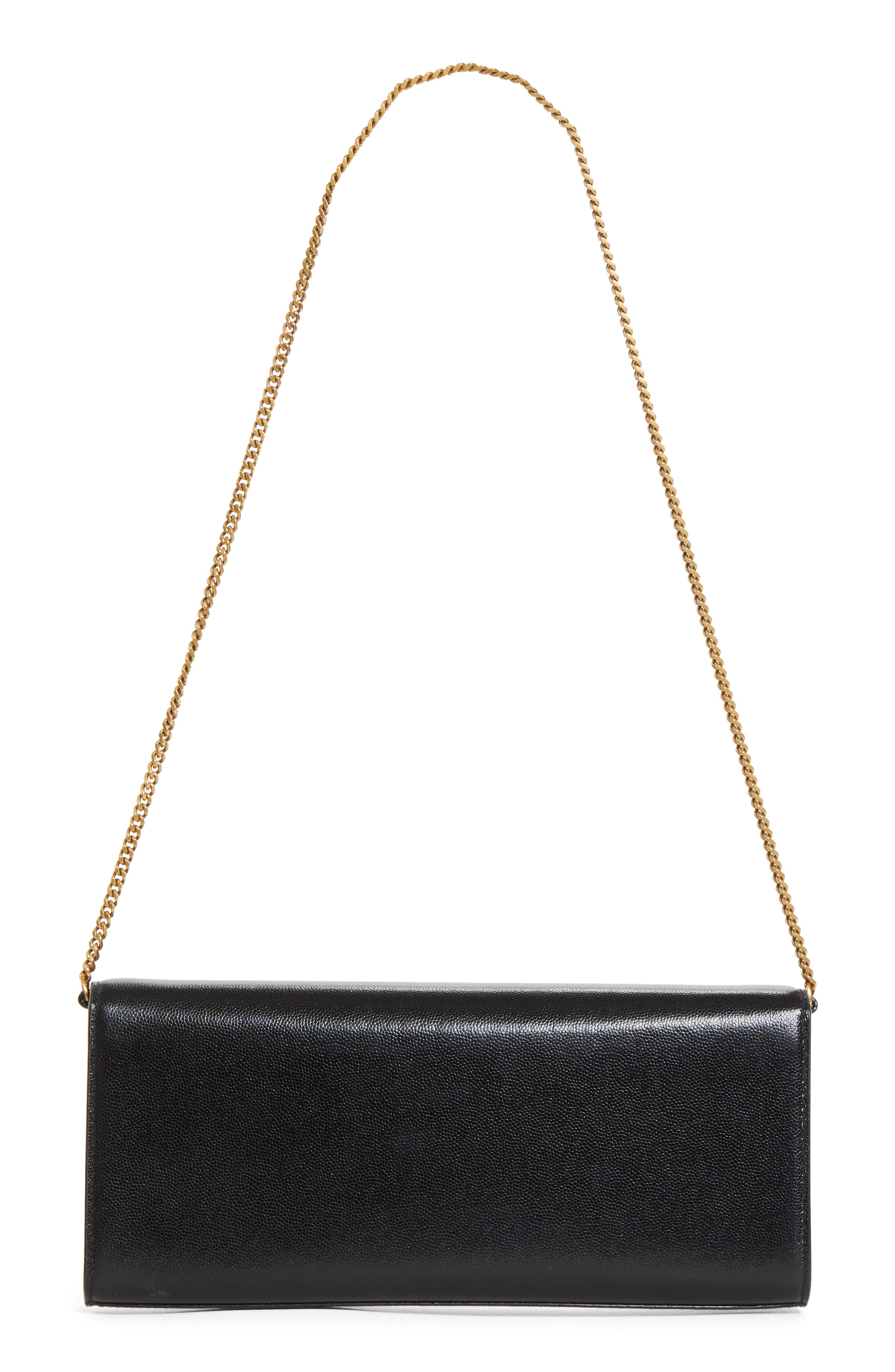 Saint Laurent Kate Leather Clutch on a Chain, Alternate, color, Noir