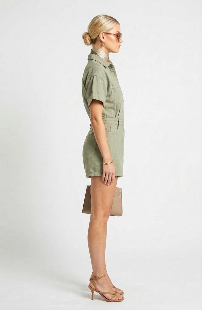 Knit & Lounge Short Sleeve Utility Romper with Button Front and Patch Pockets, Alternate, color, Green