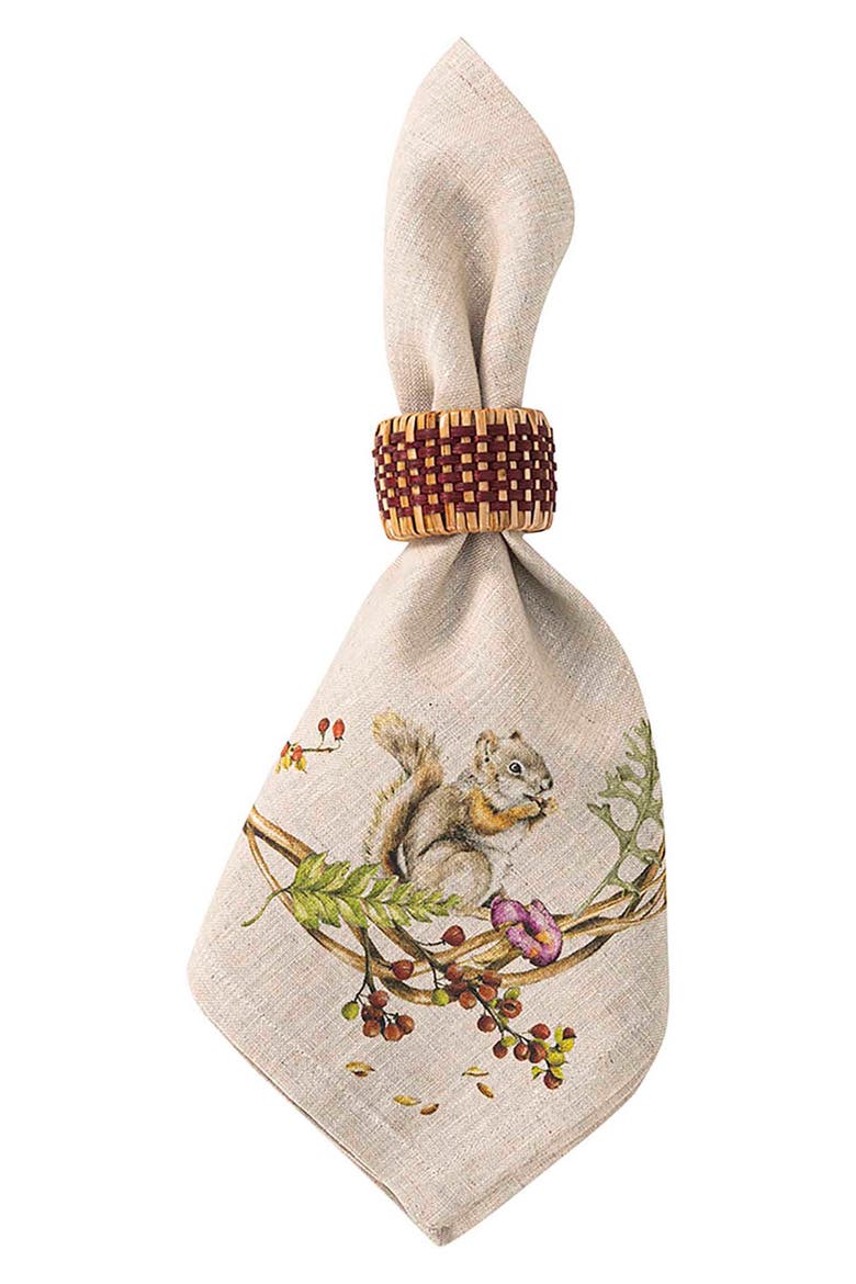 Forest Walk Animal Set of 4 Linen Napkins, Alternate, color, CAF AU LAIT