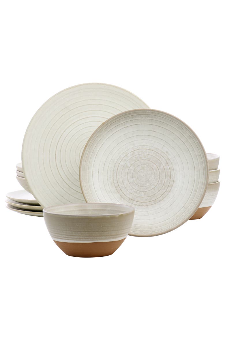 Gibson Elite 12 Piece Dreamweaver Round Earthenware Dinnerware Set, Main, color, White