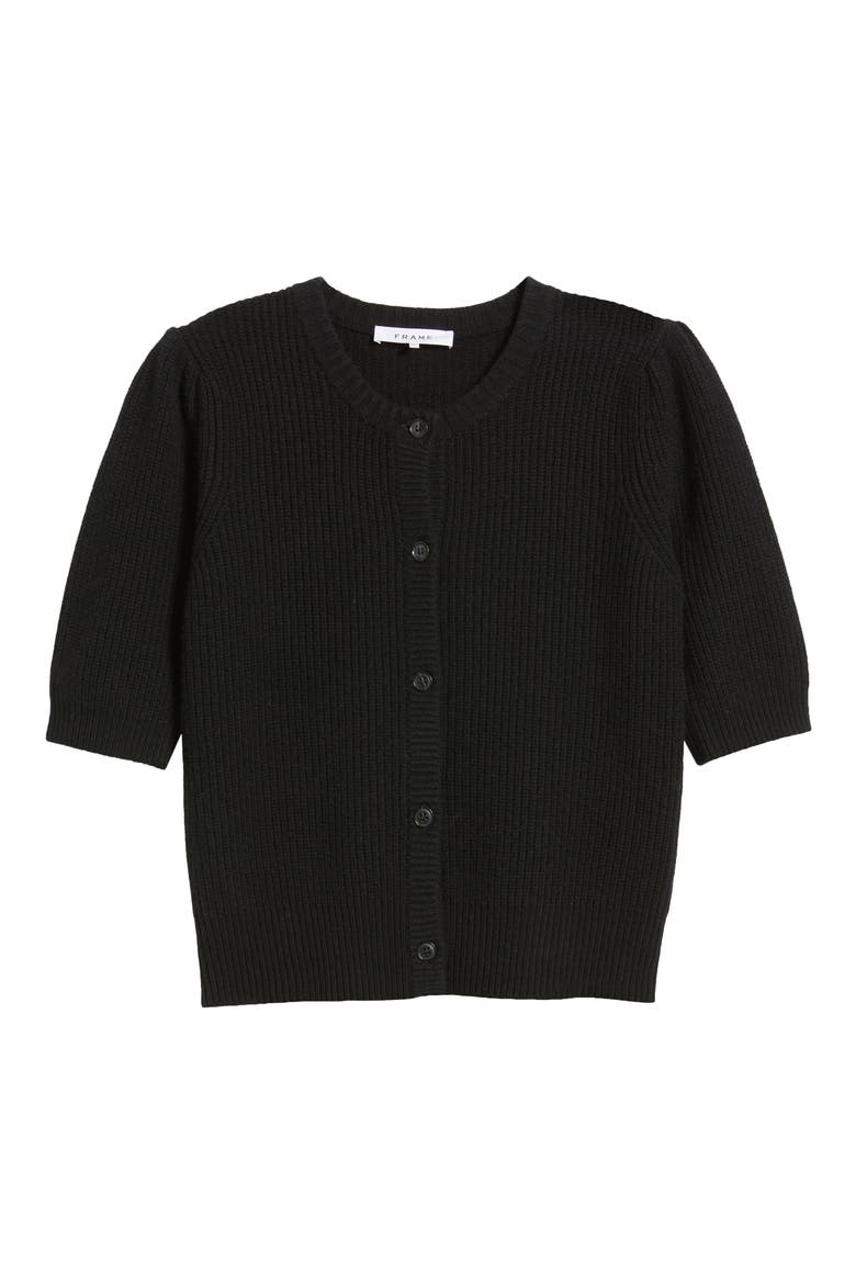 Shrunken Rib Wool & Cashmere Cardigan, Alternate, color, BLACK