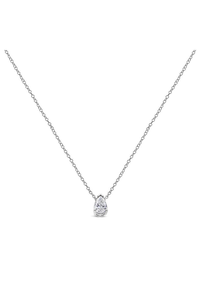 14K White Gold 1/3 Cttw Pear Shape Solitaire Diamond 18" Pendant Necklace, Alternate, color, White