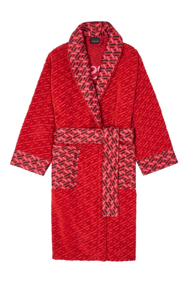 Gender Inclusive La Greca Terry Cloth Bathrobe, Main, color, RED TONES