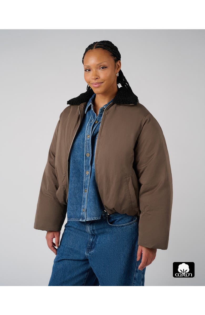 WeWoreWhat Fur Collar Balloon Jacket, Alternate, color, Moss/Black