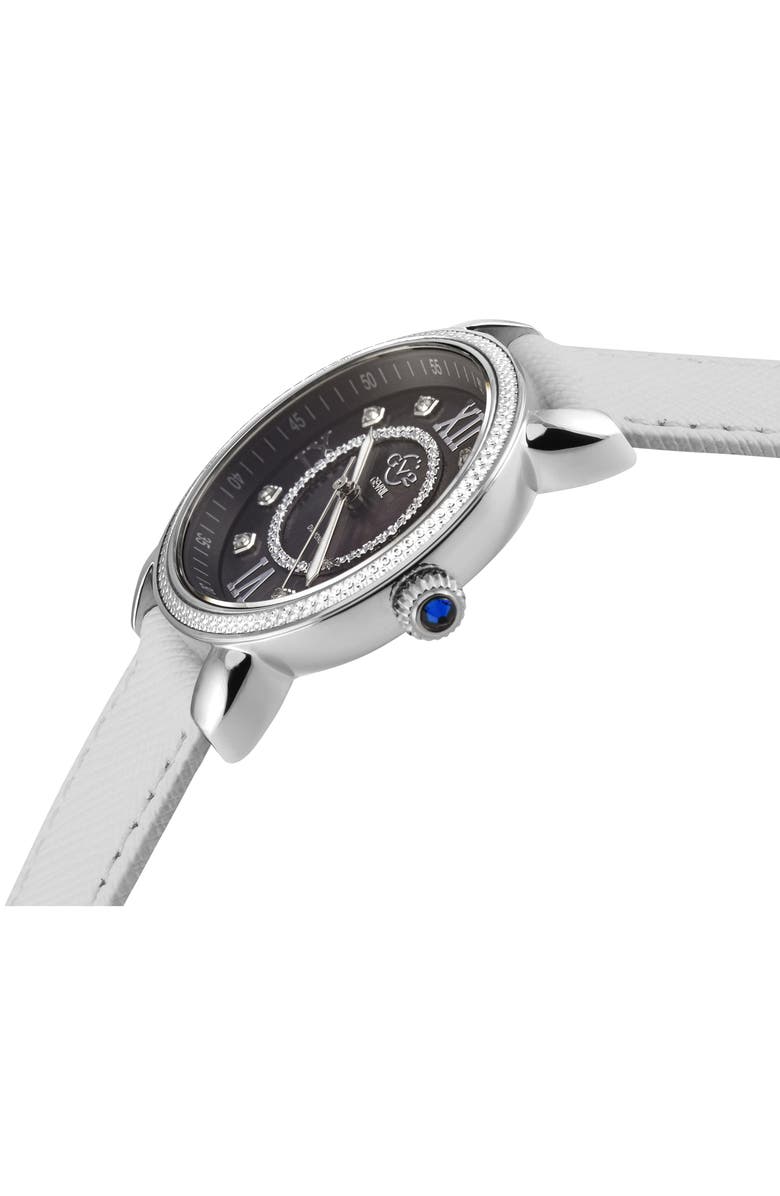 GV2 Marsala Mother of Pearl Dial Diamond Faux Leather Strap Watch, 37mm - 0.096ct., Alternate, color, White