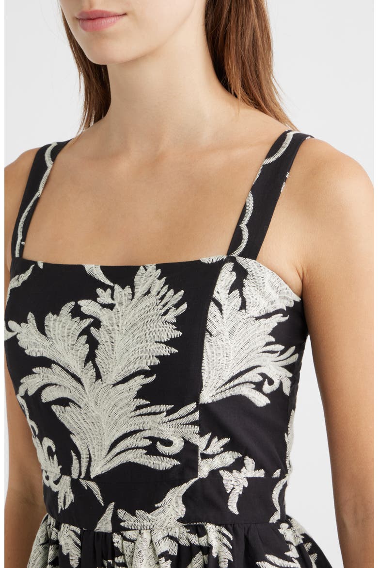 embroidered fit and flare dress by joa Joa Embroidered Lace Trimmed Flare Maxi Dress