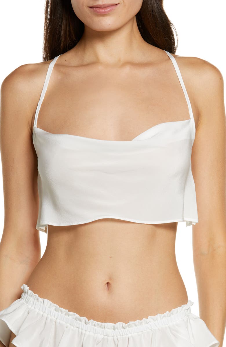 SUZY BLACK Tab Cropped Silk Camisole, Main, color, 