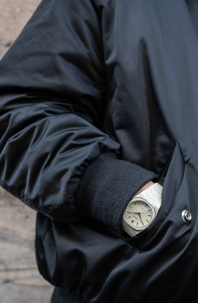 D1 Milano Grey Mesh Polycarbonate Bracelet Watch, 37mm, Alternate, color, Beige/ Light Grey