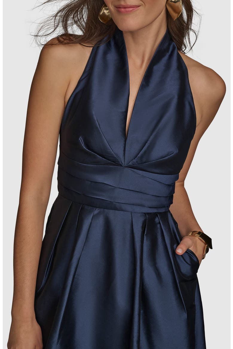 Plunge Neck Taffeta Midi Dress, Alternate, color, TAFFETA BLUE