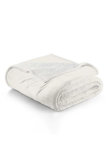 Woven & Weft Faux Shearling Fleece Throw Blanket In White