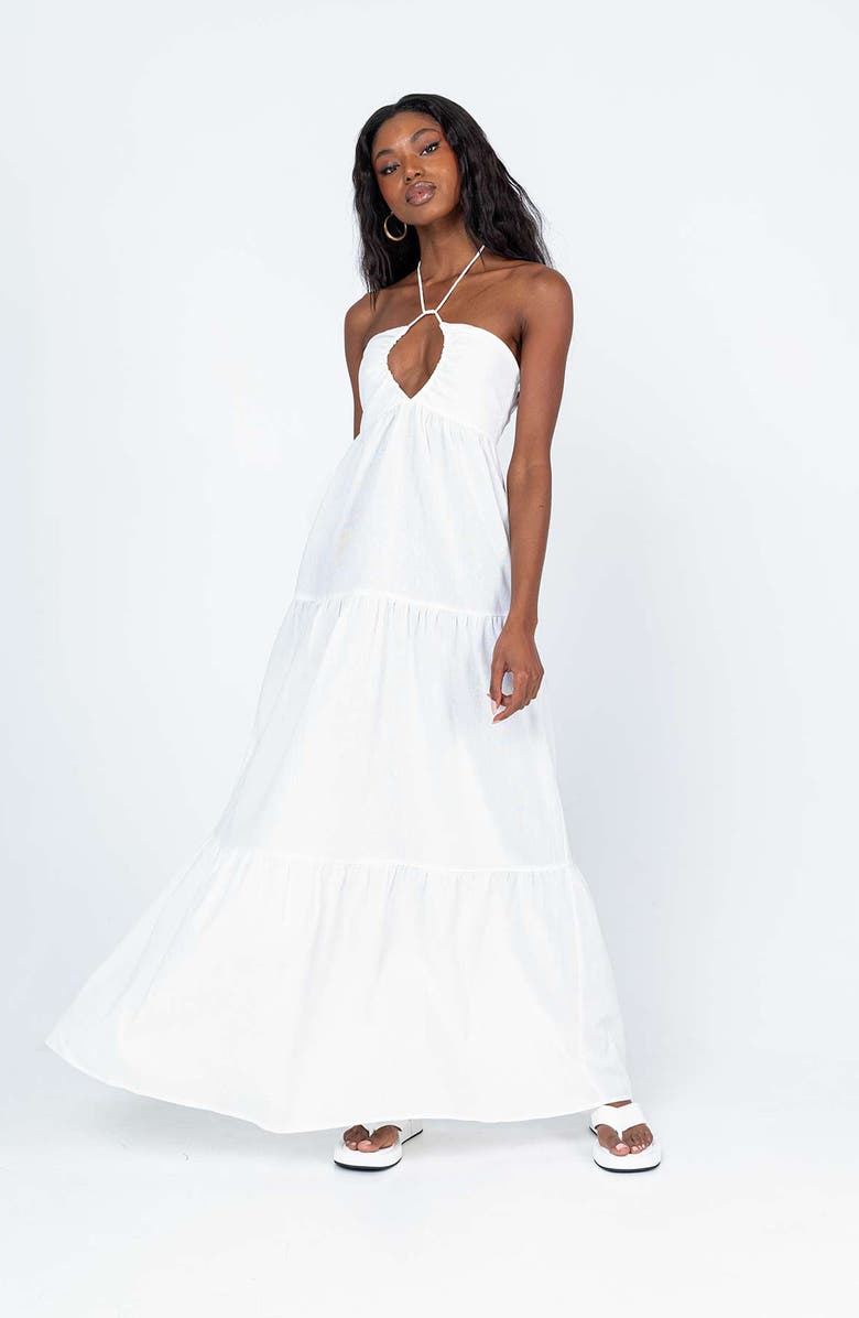 Princess Polly Lincoln Halter Cotton & Linen Maxi Dress, Alternate, color, White