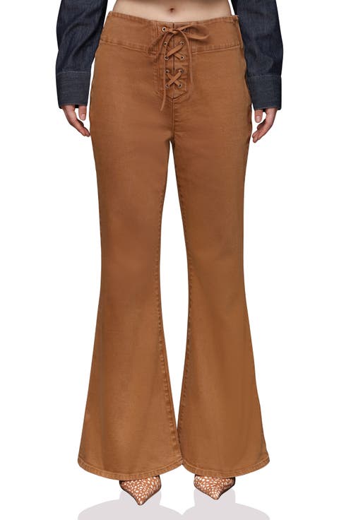 Lace-Up Flare Leg Jeans (Santa Fe Umber Wash)