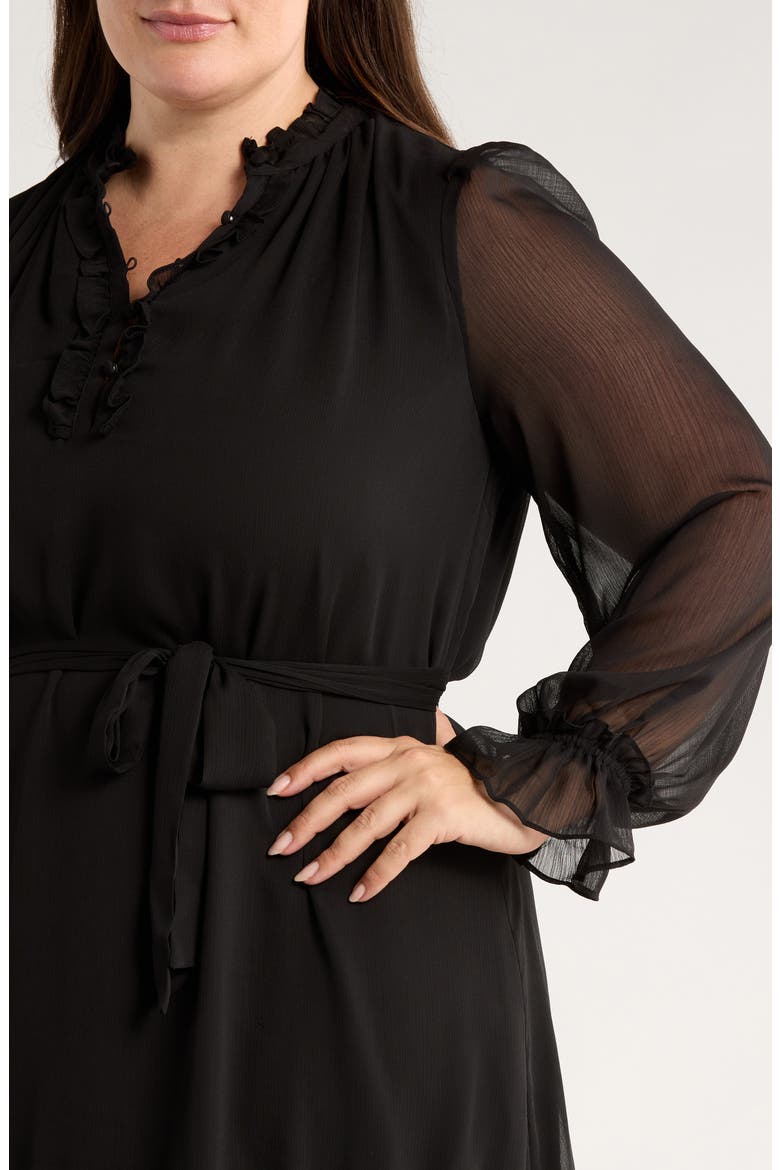Ruffle Tie Waist Long Sleeve Dress, Alternate, color, RICH BLACK