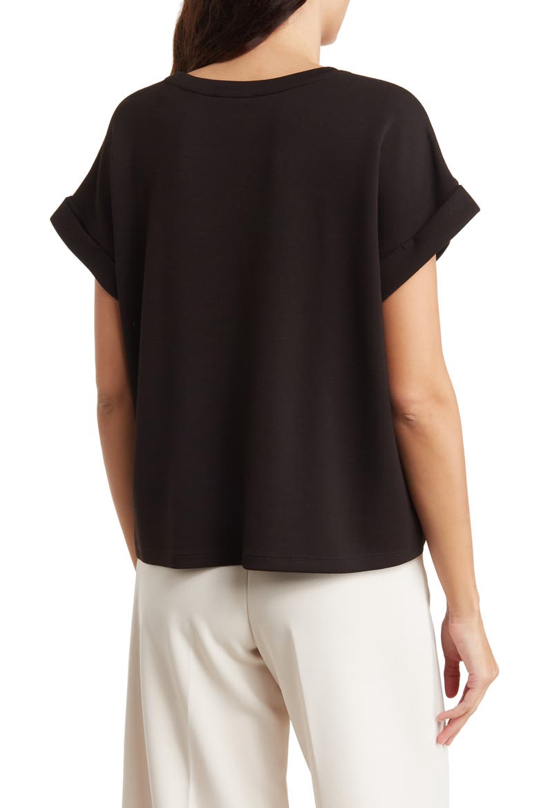 Roll Sleeve Scuba Top, Alternate, color, BLACK