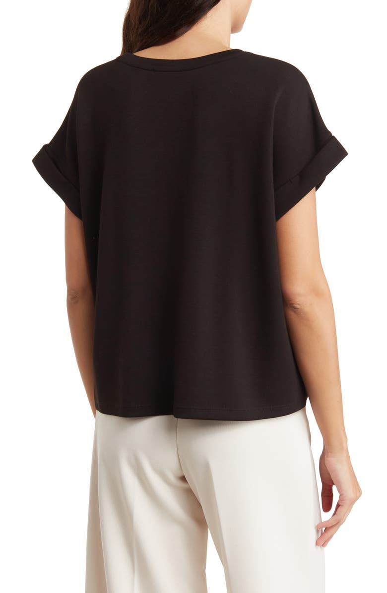 T Tahari Roll Sleeve Scuba Top, Alternate, color, Black