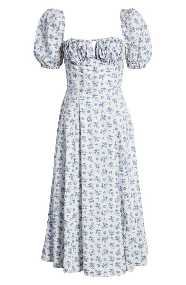 HOUSE OF CB Tallulah Puff Sleeve Midi Dress, Alternate, color, Blue White Floral