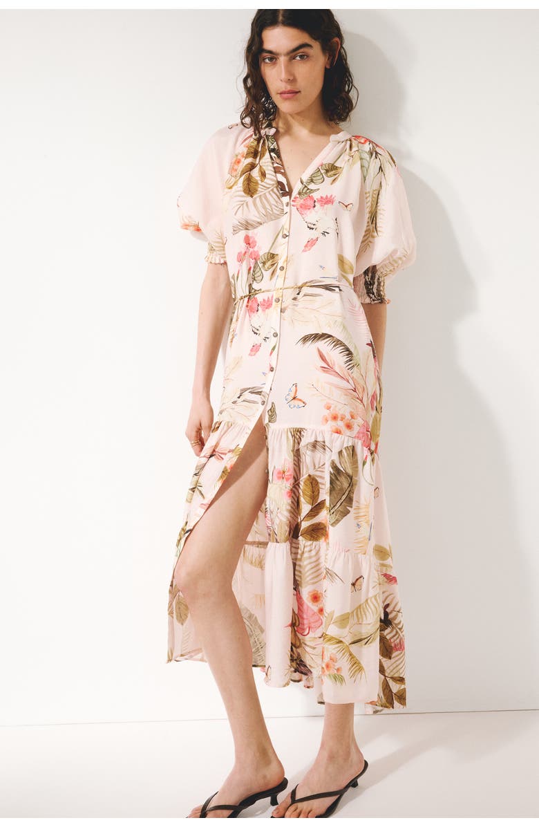 H&M Tie-belt midi dress, Alternate, color, Light Pink/Floral