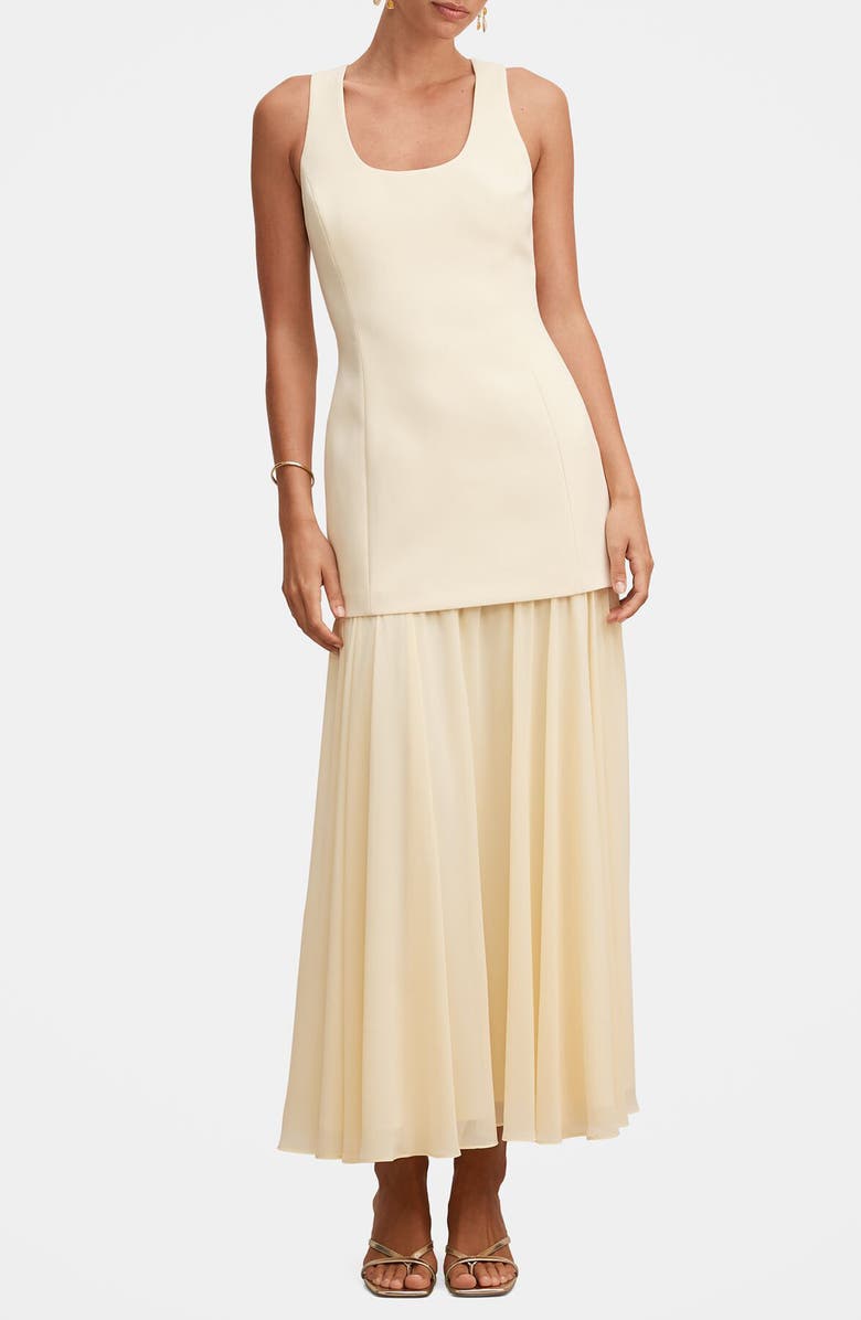 Ever New Melva Sleeveless Mixed Media Maxi Dress, Main, color, Almond Oil