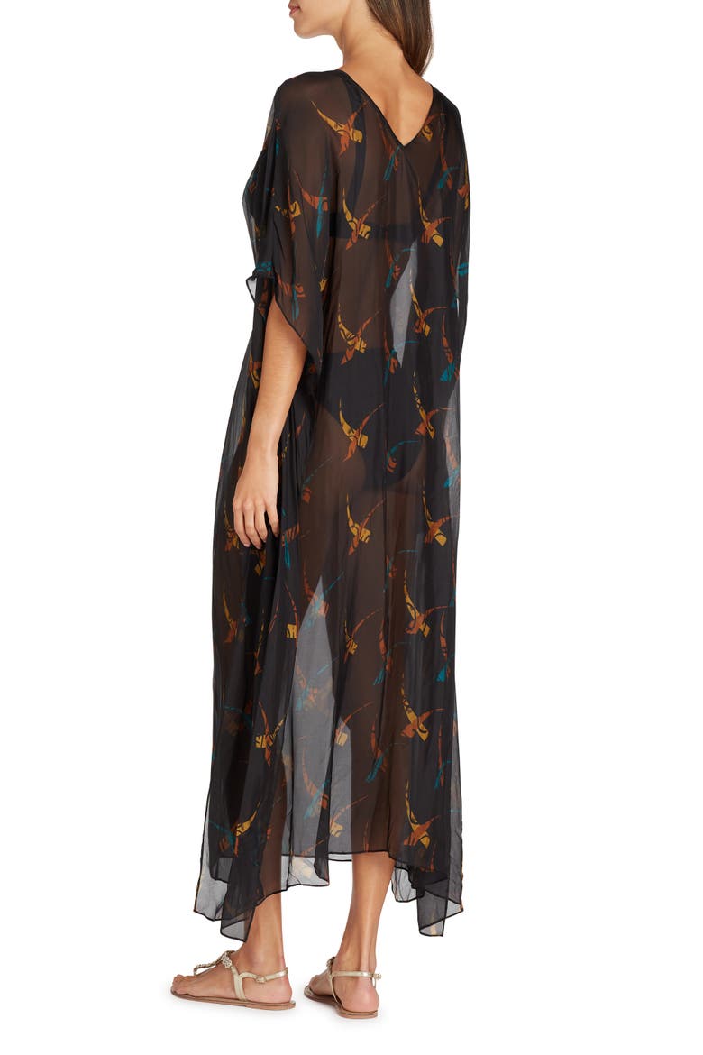 Florence Maxi Sheer Silk blend Cover-up Kaftan, Alternate, color, Black