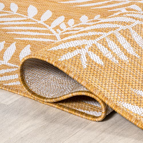 Jonathan Y Nevis Palm Frond Indoor/outdoor Round Area Rug In Yellow/cream