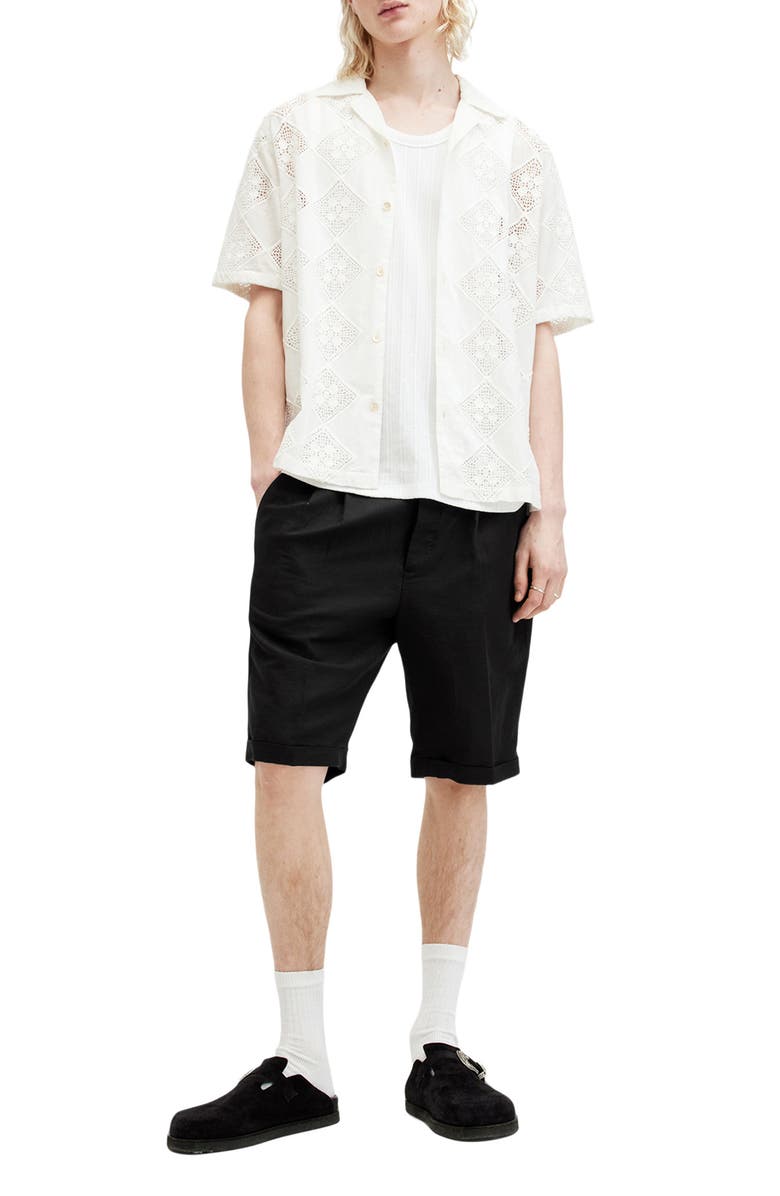 AllSaints Ora Tallis Pleated Cotton & Linen Shorts, Alternate, color, Faded Black