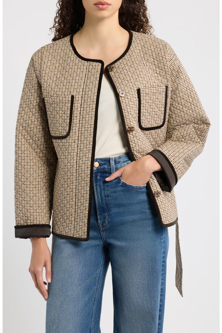 Barrow Quilted Houndstooth Topper Jacket, Main, color, CARAMEL HOUNDSTOOTH