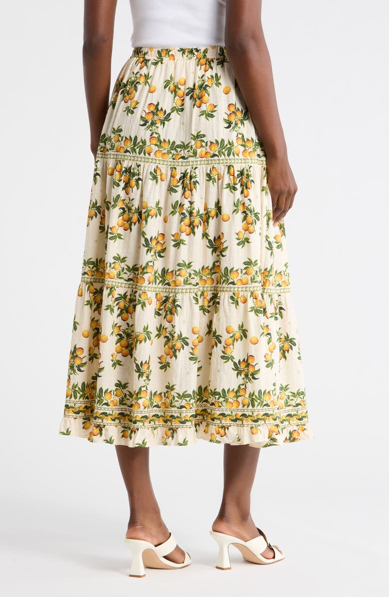 MAX STUDIO Floral Wreath Print Tiered Cotton Blend Maxi Skirt, Alternate, color, Cream/ Orange Blossom
