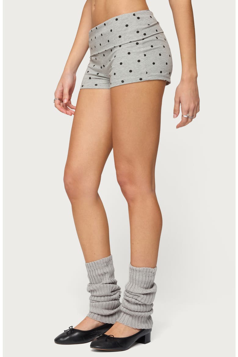 Chelsie Polka Dot Foldover Shorts, Alternate, color, GRAY-MELANGE