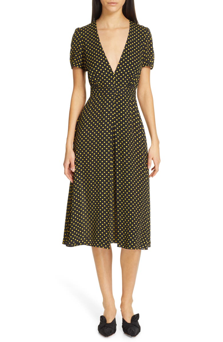 N°21 Nº21 Plunging Polka Dot Midi Dress, Main, color, 