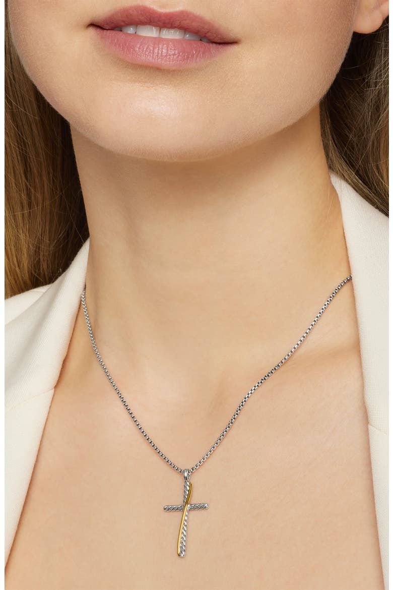 Crossover Cross Necklace with 18K Yellow Gold, Alternate, color, SILVER/ GOLD