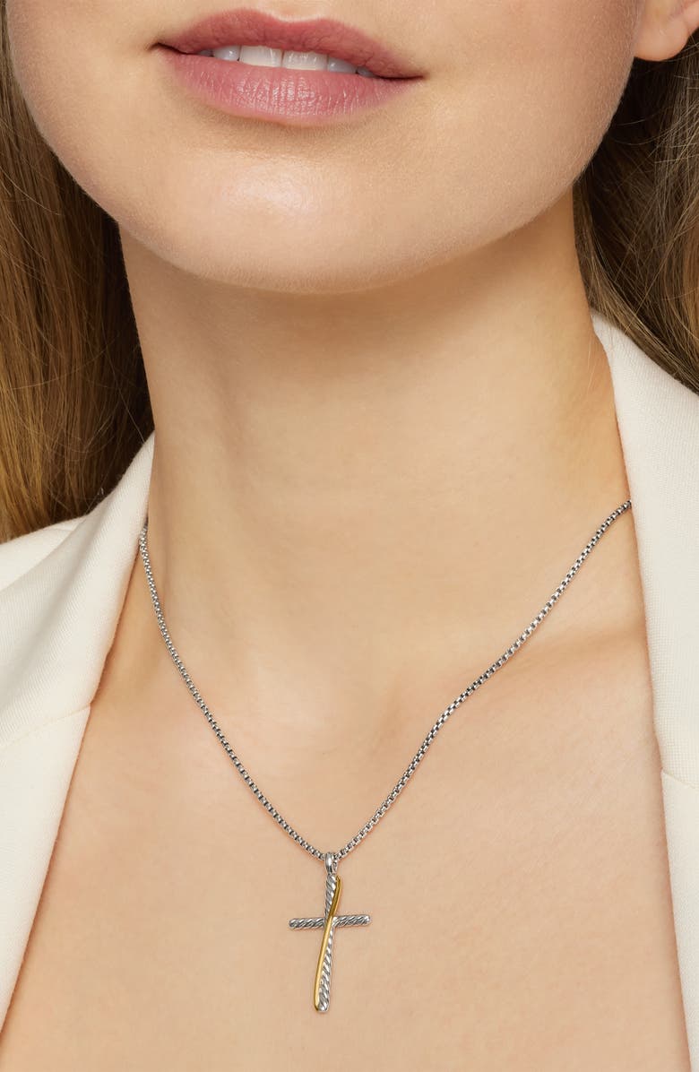 David Yurman Crossover Cross Necklace with 18K Yellow Gold, Alternate, color, Silver/ Gold